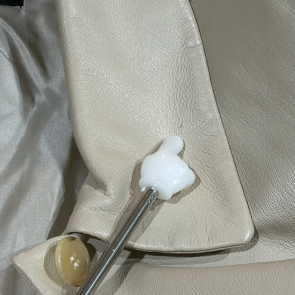 Vintage Ilda Park Choon Moo Leather Coat Cream Beige Mid Length‎ Small
